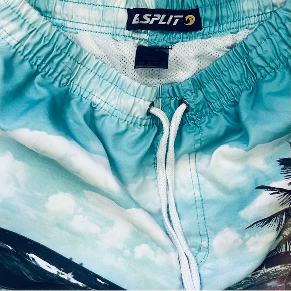 B.Split Swim Trunks Men L multicolored tropical beach print lined elastic waist - Picture 8 of 13